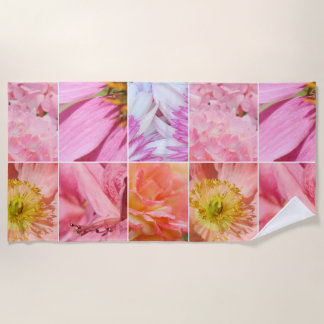Pink peach floral medley flowers collage beach towel