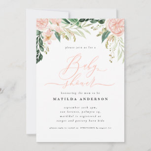 Pink peach floral watecolor baby shower party