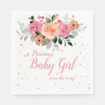 Pink Peach Floral Watercolor Baby Girl Shower