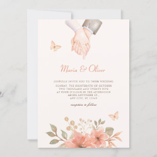 Pink peach floral wedding invitation