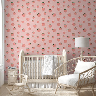 Pink Peach Fruit Pattern Kids Room Wallpaper