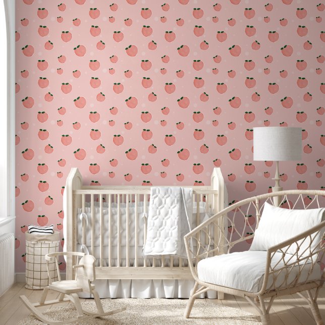 Pink Peach Fruit Pattern Kids Room Wallpaper (Kids)
