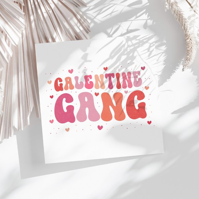 Pink Peach Galentine's Gang Party Napkin (Pink Peach Galentine's Gang Party Napkins on a sunny white table.)