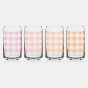 Pink Peach Gingham Pattern Can Glass