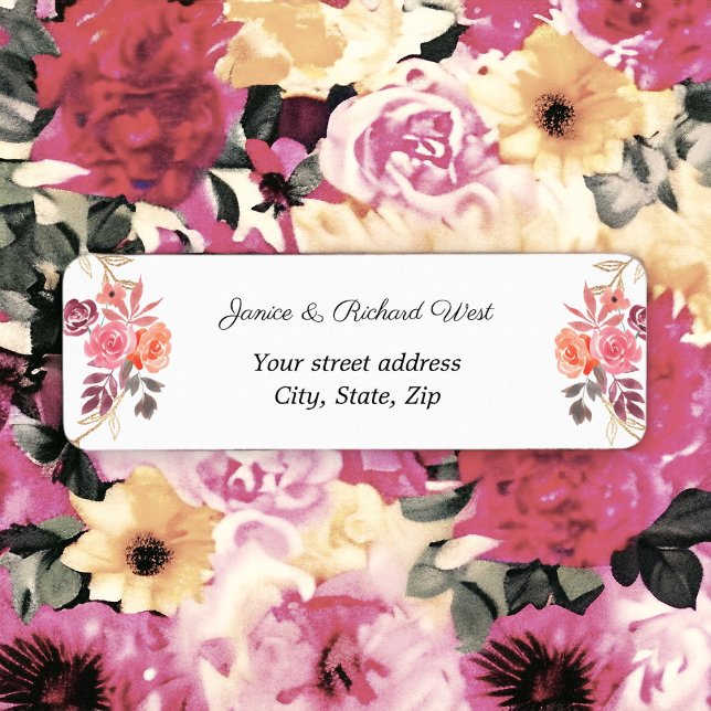Pink Peach Gold Floral Wreath Custom Address Label (Matching return address labels )
