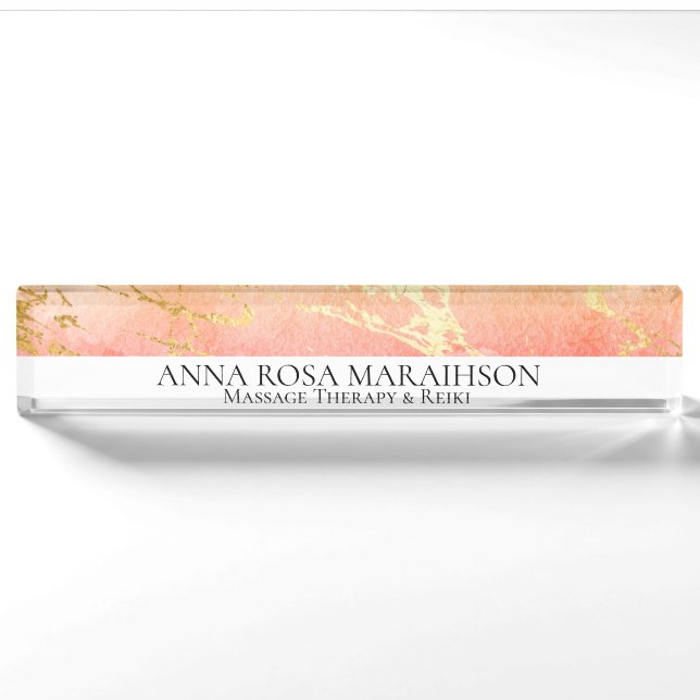 *~ Pink Peach Gold Foil  AP3 Desk Name Plate (Front)