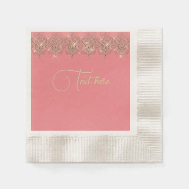 Pink peach gold lace elegant sparkle  napkin (Front)