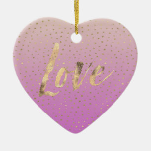 Pink Peach Gold Ombre Confetti Dots Ceramic Ornament
