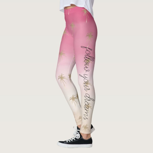 Pink Peach Gold Tropical Palm Trees Ombre       Leggings (Left)