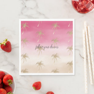 Pink Peach Gold Tropical Palm Trees Ombre         Napkin