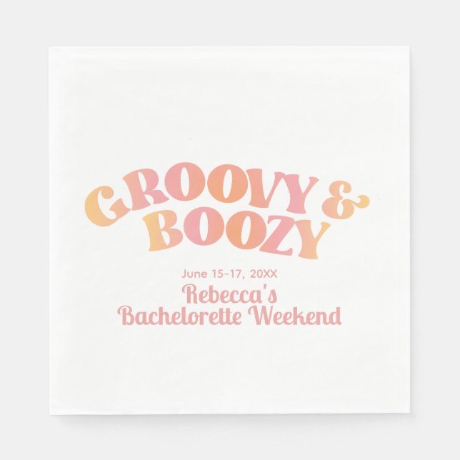 Pink Peach Groovy and Boozy Custom Napkins (Front)