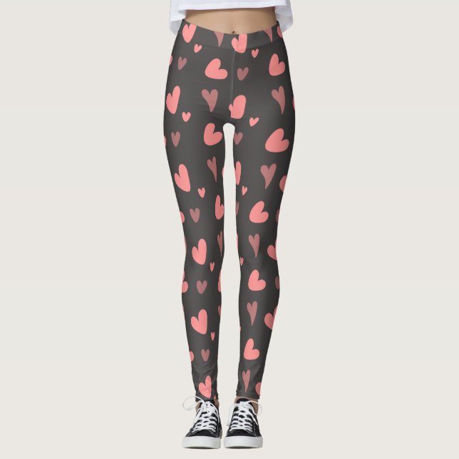 Pink Peach Hearts  Leggings (Front)