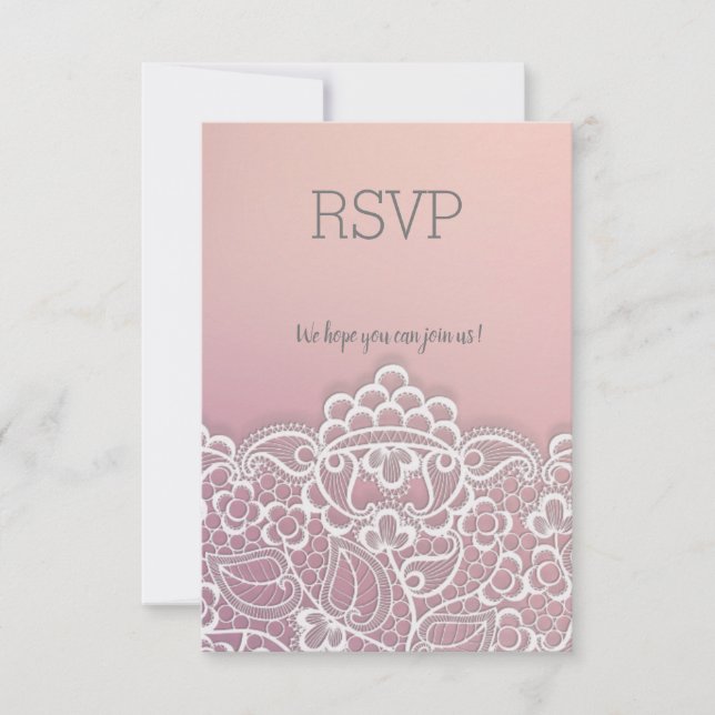 Pink peach lace elegant rsvp response (Front)