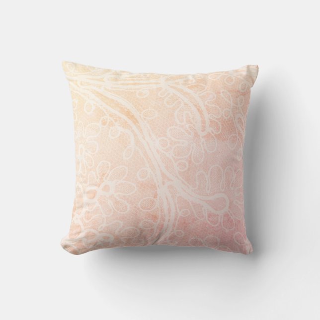 Pink Peach Lace Pretty Girly Pastel Baby Throw Pillow (Front)