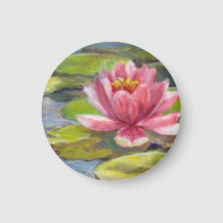 Pink-Peach Lily on Yellow-Green Pads Fridge Magnet