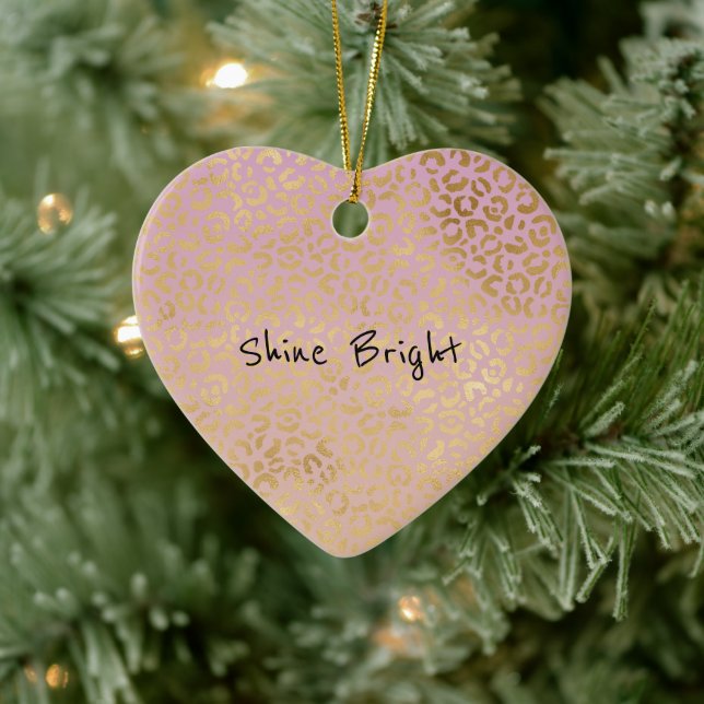 Pink Peach Ombre Gold Leopard Print Ceramic Ornament (Tree)