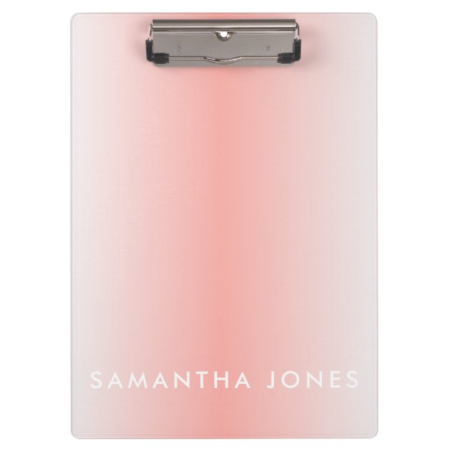 Pink Peach Ombre Simple Plain Personalize Own Name Clipboard (Front)