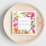 Pink peach orange peonies elegant bridal shower napkin<br><div class="desc">Bold  pink magenta peach orange peonies elegant bridal shower template napkins personalized tableware decor,  vibrant bold colours modern casual typography</div>