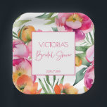 Pink peach orange peonies elegant bridal shower paper plate<br><div class="desc">Bold  pink magenta peach orange peonies elegant bridal shower template paper plates personalized tableware decor,  vibrant bold colours modern casual typography</div>