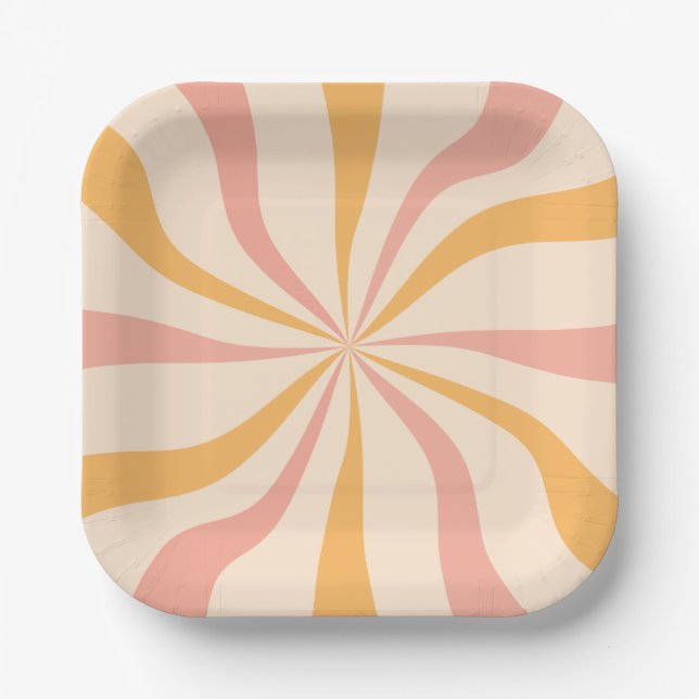 Pink Peach Orange Swirl Paper Plates (Front)