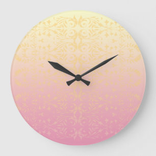 Pink Peach Pastel Damask Wall Clock