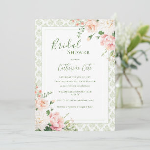 Pink Peach Pastel Floral Elegant Bridal Shower  Invitation