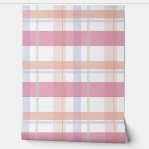 Pink Peach Plaid Patterned Simple Stylish Wallpaper