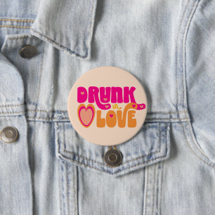 Pink Peach Retro Drunk in Love Bride-to-Be Button