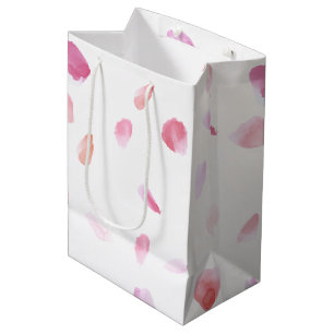 Pink Peach Rose Petals Floral Bridal Shower Medium Gift Bag