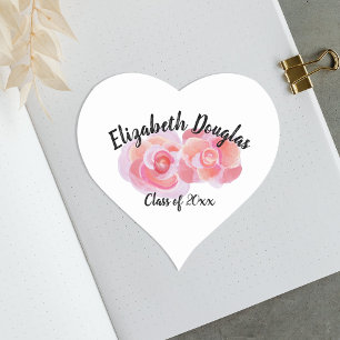 Pink, Peach Roses Botanical Spring Love Heart Sticker