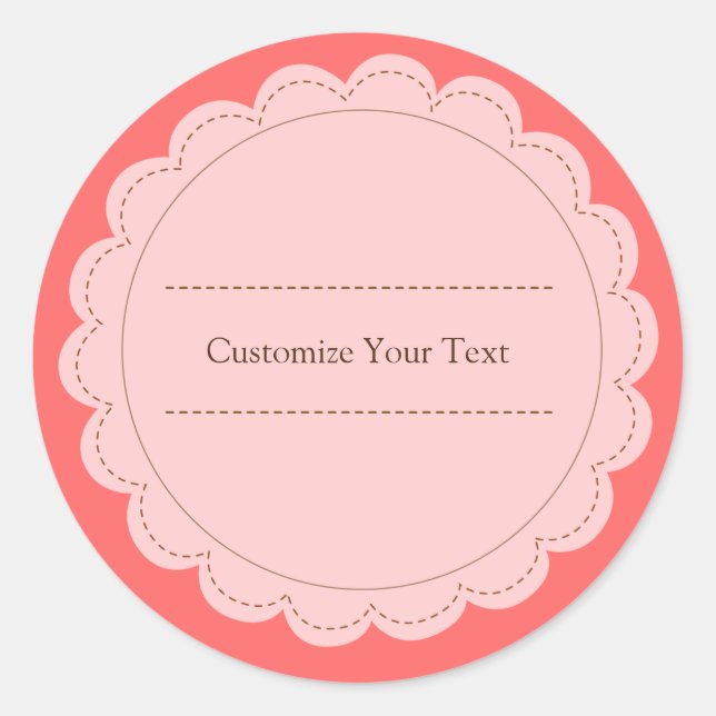 Pink & Peach Round Scallop Minimalist Classic Classic Round Sticker (Front)