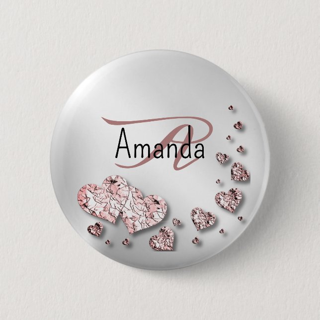 Pink Peach Shiny Hearts Geometric Elegant 2 Inch Round Button (Front)