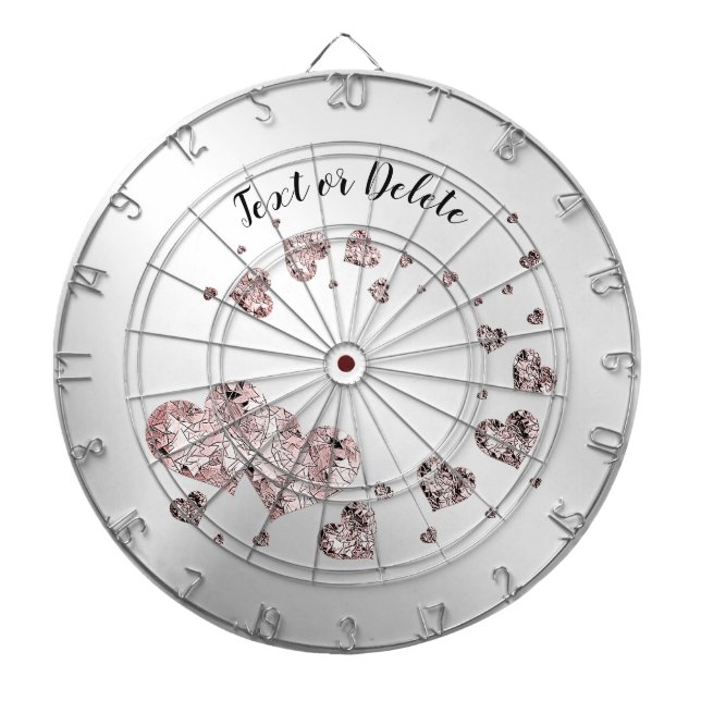 Pink Peach Shiny Hearts Geometric Elegant Rustic Dartboard (Front)