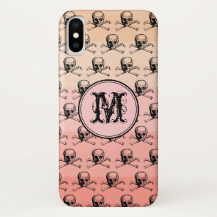 Pink Peach Skull Halloween Personalized Monogram Case-Mate iPhone Case