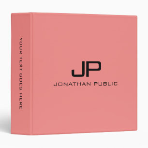 Pink Peach Solid Colour Monogram Name Template Binder