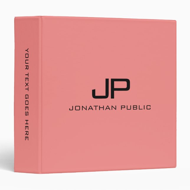 Pink Peach Solid Colour Monogram Name Template Binder (Front/Spine)