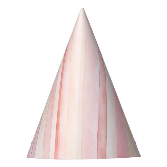 Pink Peach Stripes Birthday Party Hat (Front)