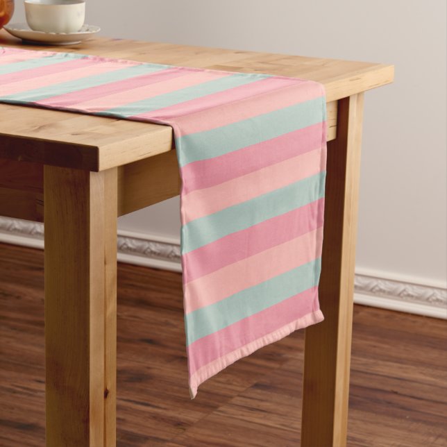 Pink Peach Teal Striped Template Pastel Colours Short Table Runner (In Situ)