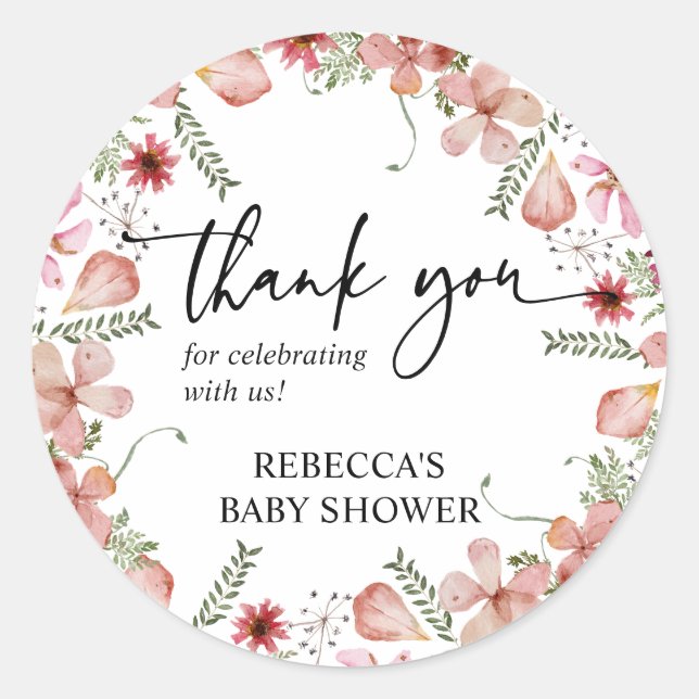 Pink Peach Thank You Round Square Favour Sticker (Front)