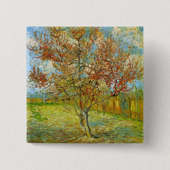 Pink Peach Tree in Blossom by Vincent van Gogh 2 Inch Square Button (Front)