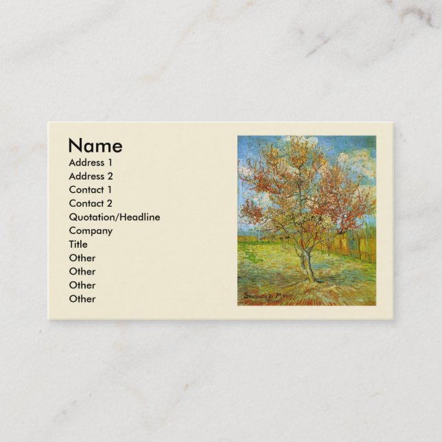 Pink Peach Tree in Blossom by Vincent van Gogh Business Card (Front)