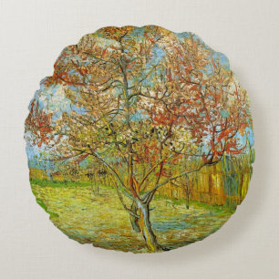 Pink Peach Tree in Blossom by Vincent van Gogh Round Pillow