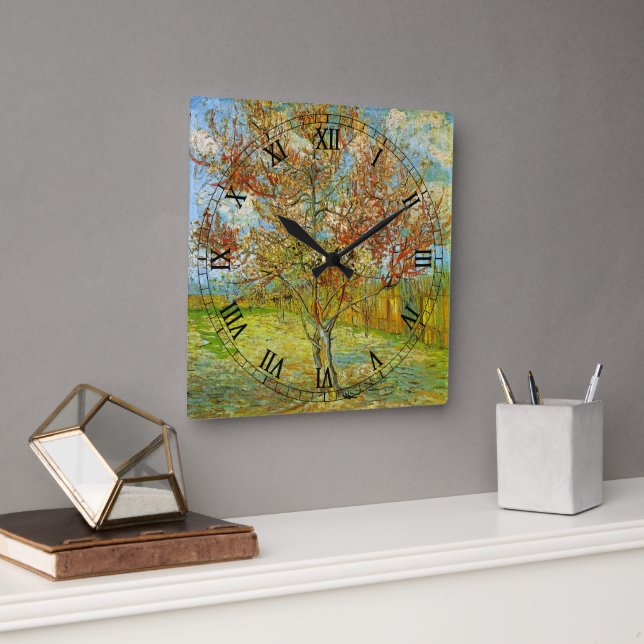 Pink Peach Tree in Blossom by Vincent van Gogh Square Wall Clock (Office)