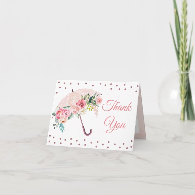 Pink & Peach Umbrella Thank You Card (Front)