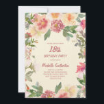 Pink Peach Watercolor Floral 18th Birthday Invitation<br><div class="desc">Elegant blush pink and peach watercolor floral women's 18th birthday party invitation with green leaves.  Text is completely customizable,  so this card can be changed for any age.</div>