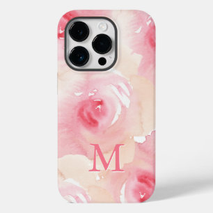 Pink Peach Watercolor Floral monogram Case-Mate iPhone 14 Pro Case