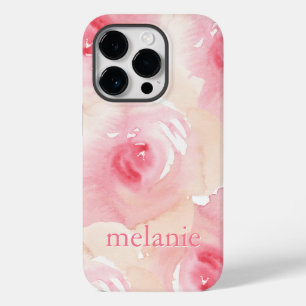 Pink Peach Watercolor Floral name Case-Mate iPhone 14 Pro Case