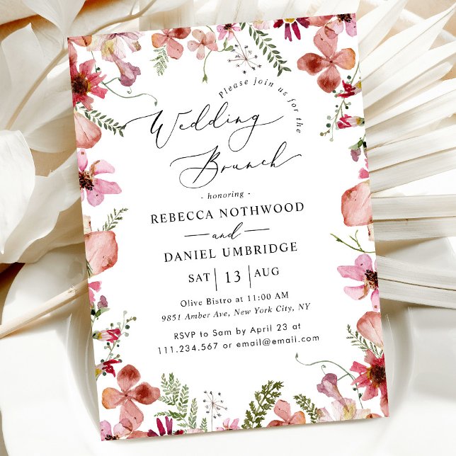 Pink Peach Watercolor Floral Wedding Brunch  Invitation (Creator Uploaded)
