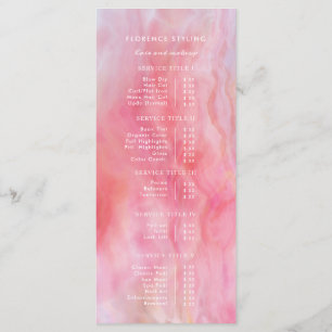 Pink Peach Watercolor Hair Makeup Stylist Pricing Menu