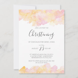Pink & Peach watercolour Christening invitation